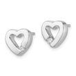 Sterling Silver RH Plated White Ice .08ct Diamond Heart Earrings
