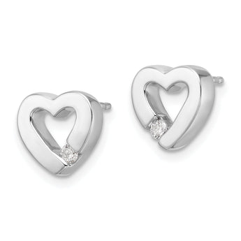 Sterling Silver RH Plated White Ice .08ct Diamond Heart Earrings