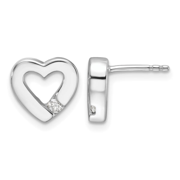 White Ice Sterling Silver Rhodium-plated Diamond Open Heart Post Earrings - Birthstone Company