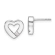 Sterling Silver RH Plated White Ice .08ct Diamond Heart Earrings