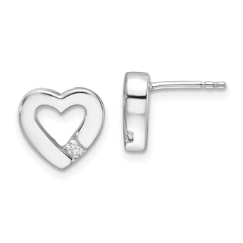 Sterling Silver RH Plated White Ice .08ct Diamond Heart Earrings