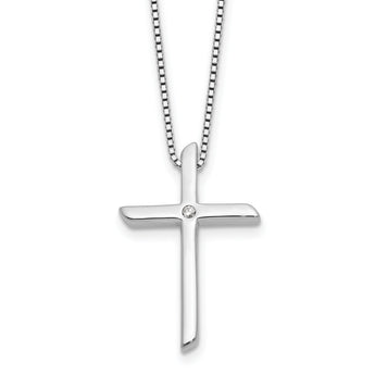 White Ice Sterling Silver Rhodium-Rhodium-Plated 18 inch Diamond Cross Necklace plus 2 inch Extender