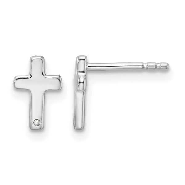 White Ice Sterling Silver Rhodium-plated Diamond Cross Post Earrings - Birthstone Company