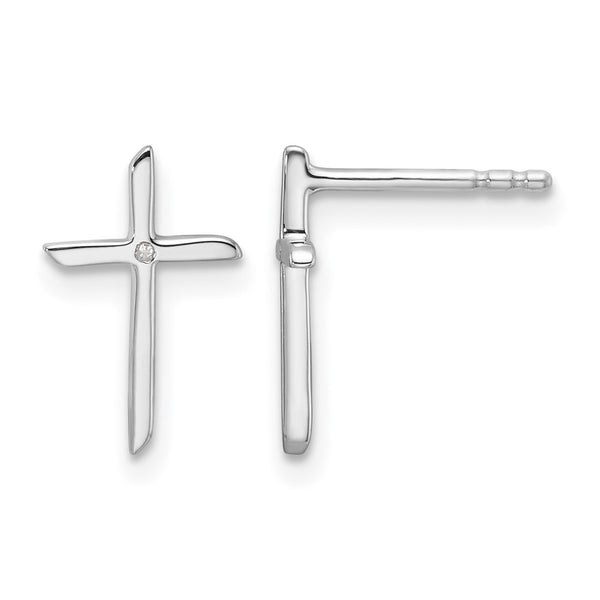 White Ice Sterling Silver Rhodium-plated Diamond Cross Post Earrings - Birthstone Company