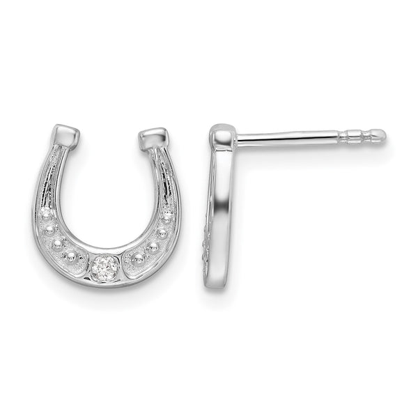White Ice Sterling Silver Rhodium-plated Diamond Horseshoe Post Earrings - Birthstone Company