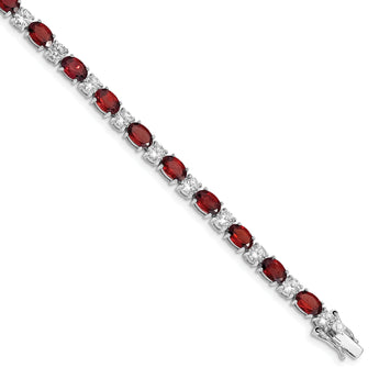 Sterling Silver Rhodium-plated Garnet and Cz Bracelet