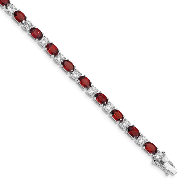 Sterling Silver Rhodium-plated Garnet and Cz Bracelet - Birthstone Company