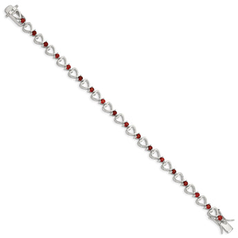 Sterling Silver Rhodium-plated Garnet Heart Bracelet - Birthstone Company