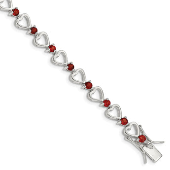 Sterling Silver Rhodium-plated Garnet Heart Bracelet - Birthstone Company