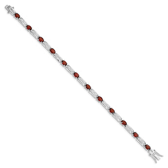 Sterling Silver Rhodium-plated Garnet Bracelet - Birthstone Company