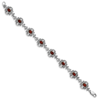 Sterling Silver Rhodium Plated Antiqued Garnet Bracelet - Birthstone Company