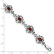 Sterling Silver Rhodium Plated Antiqued Garnet Bracelet - Birthstone Company