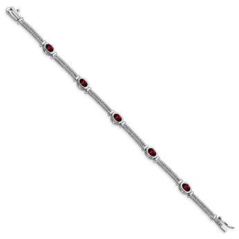Sterling Silver Rhodium Plated Garnet Bracelet - Birthstone Company