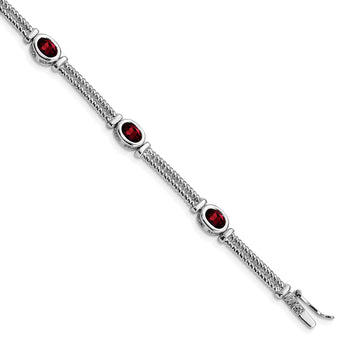 Sterling Silver Rhodium Plated Garnet Bracelet - Birthstone Company