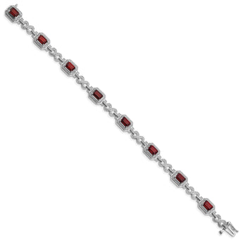 Sterling Silver Rhodium-plated Diamond & Garnet Bracelet - Birthstone Company