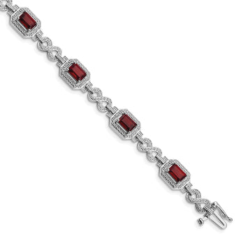 Sterling Silver Rhodium-plated Diamond & Garnet Bracelet - Birthstone Company