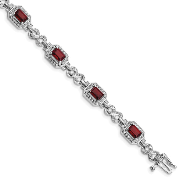 Sterling Silver Rhodium-plated Diamond & Garnet Bracelet - Birthstone Company