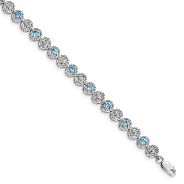Sterling Silver Rhodium-plated Blue Topaz Diamond Bracelet - Birthstone Company