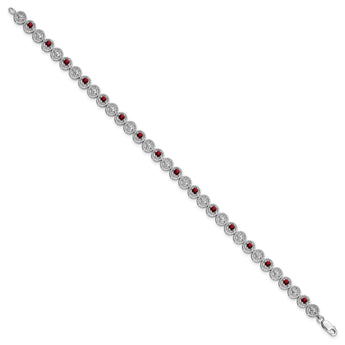 Sterling Silver Rhodium-plated Garnet Diamond Bracelet - Birthstone Company