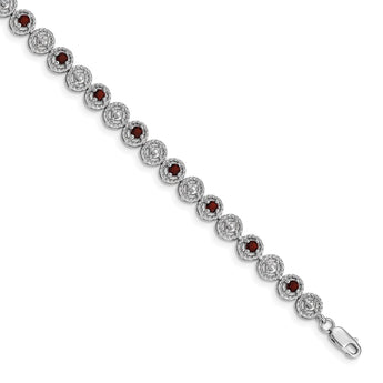 Sterling Silver Rhodium-plated Garnet Diamond Bracelet - Birthstone Company