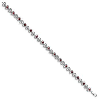 Sterling Silver Rhodium-plated Garnet Diamond Bracelet - Birthstone Company