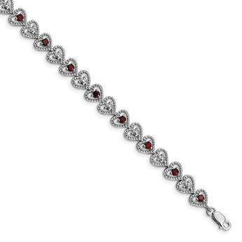 Sterling Silver Rhodium-plated Garnet Diamond Bracelet - Birthstone Company