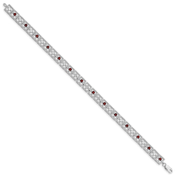 Sterling Silver Rhodium-plated Garnet Diamond Bracelet - Birthstone Company