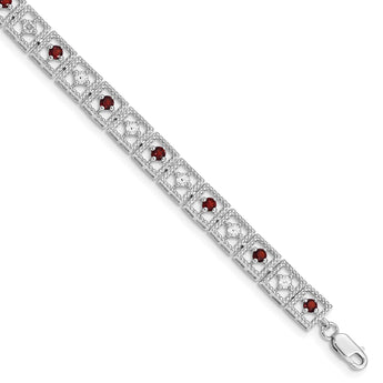 Sterling Silver Rhodium-plated Garnet Diamond Bracelet - Birthstone Company