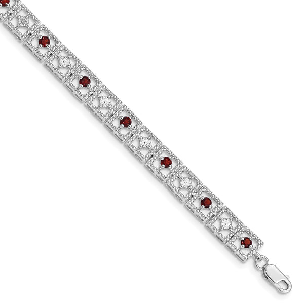 Sterling Silver Rhodium-plated Garnet Diamond Bracelet - Birthstone Company