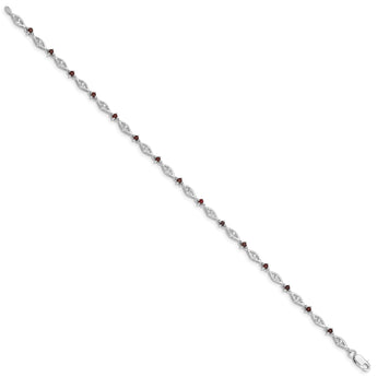 Sterling Silver Rhodium-plated Garnet Diamond Bracelet - Birthstone Company