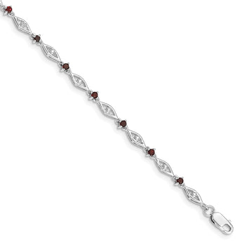 Sterling Silver Rhodium-plated Garnet Diamond Bracelet - Birthstone Company
