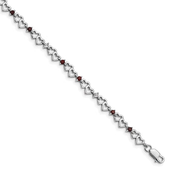 Sterling Silver Rhodium-plated Garnet & Diamond Bracelet - Birthstone Company