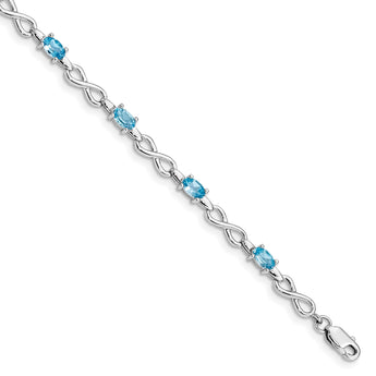Sterling Silver Rhodium-plated Blue Topaz Bracelet - Birthstone Company