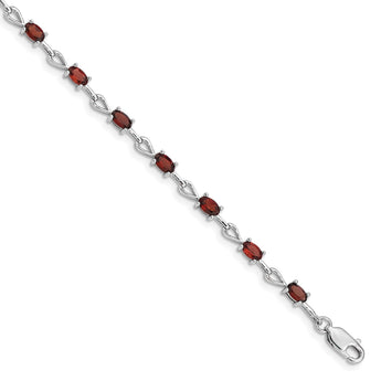 Sterling Silver Rhodium-plated Garnet Bracelet - Birthstone Company