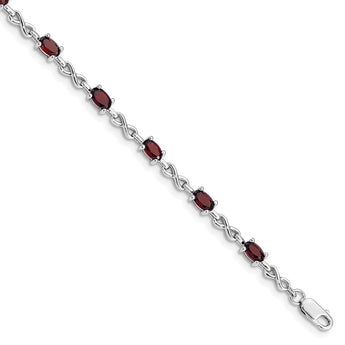 Sterling Silver Rhodium-plated Garnet Bracelet - Birthstone Company