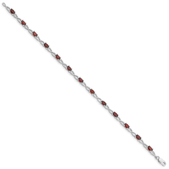 Sterling Silver Rhodium-plated Garnet Bracelet - Birthstone Company