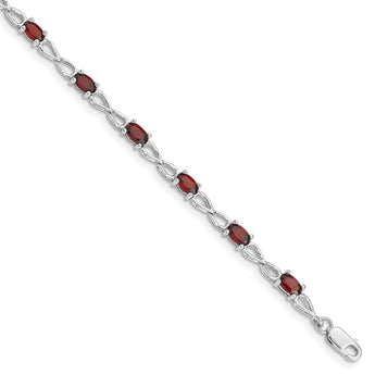 Sterling Silver Rhodium-plated Garnet Bracelet - Birthstone Company
