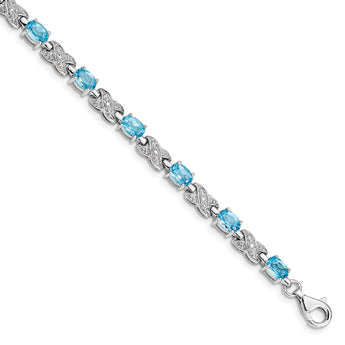 Sterling Silver Rhodium-plated Blue Topaz Bracelet - Birthstone Company