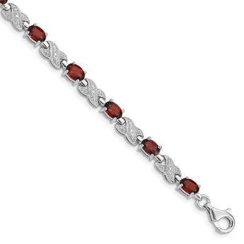 Sterling Silver Rhodium-plated Garnet Bracelet - Birthstone Company