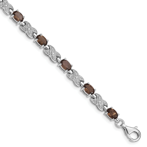 Smoky Quartz Bracelet in Sterling Silver, 5mm Textured, 7 Inch
