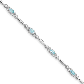 Sterling Silver Rhodium-plated Aquamarine and Diamond Bracelet