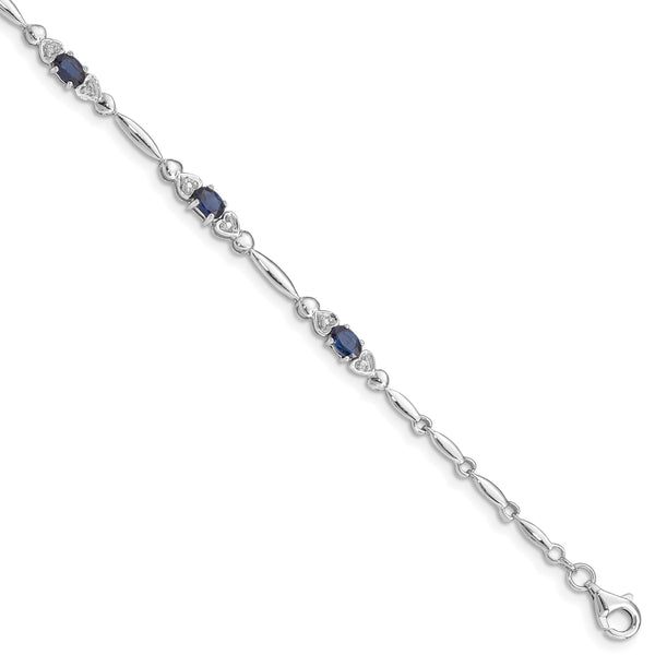 Sterling Silver Rhodium-plated Sapphire and Diamond Bracelet - Birthstone Company