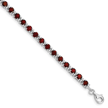 Sterling Silver Rhodium-plated Garnet and Diamond Bracelet - Birthstone Company