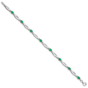 Sterling Silver Rhodium-plated Emerald and Diamond Bracelet