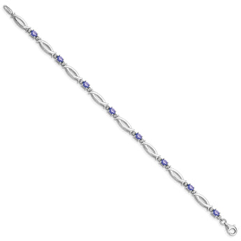 Sterling Silver Rhodium-plated Tanzanite and Diamond Bracelet - Birthstone Company