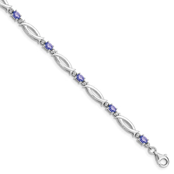 Sterling Silver Rhodium-plated Tanzanite and Diamond Bracelet - Birthstone Company