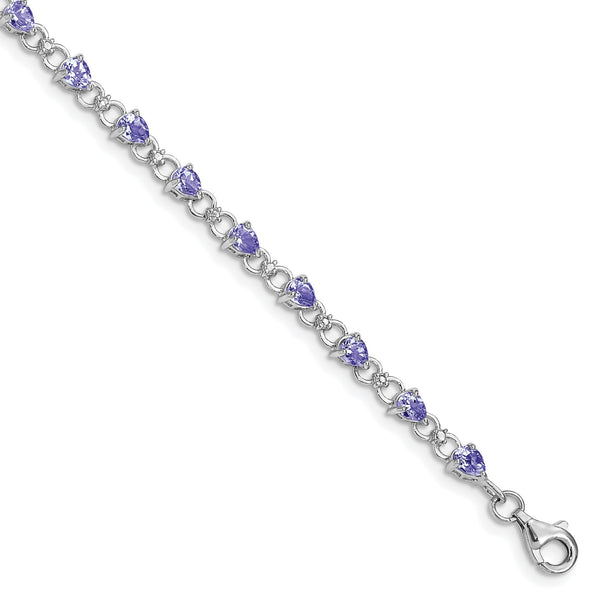Sterling Silver Rhodium-plated Tanzanite and Diamond Bracelet - Birthstone Company