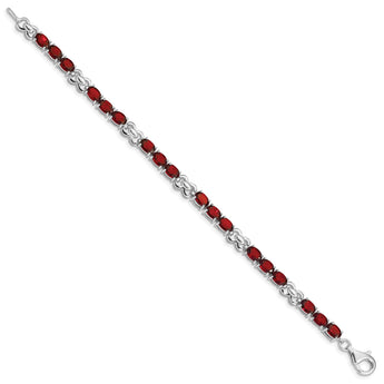 Sterling Silver Rhodium-plated Garnet Bracelet - Birthstone Company