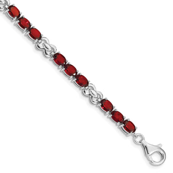 Sterling Silver Rhodium-plated Garnet Bracelet - Birthstone Company