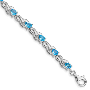 Sterling Silver Rhodium-plated Blue Topaz Bracelet - Birthstone Company